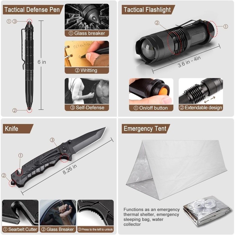 238Pcs Emergency Survival Kit and First Aid Kit Professional Survival Gear Tool