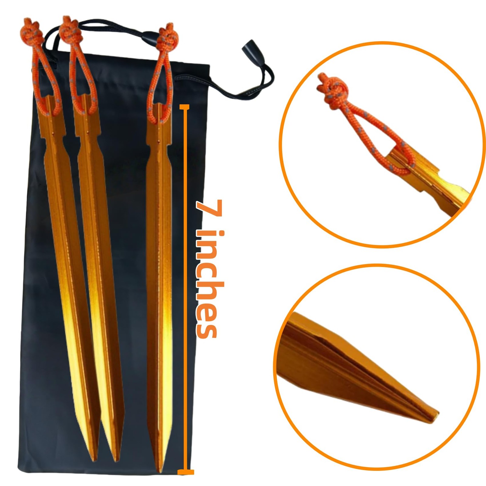 12 Pack Tent Stakes, 7075 Ground Metal Camping One Size, Apricot Orange
