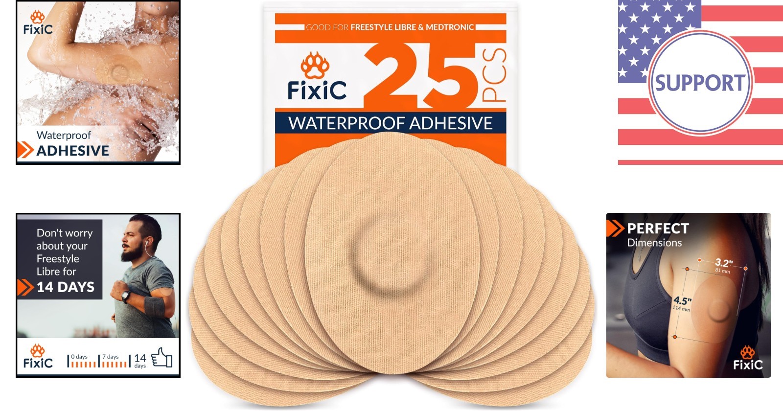Hypoallergenic Cotton Adhesive Patches – 25 PCS for Libre 1, 2, 3 & G7 – Tan