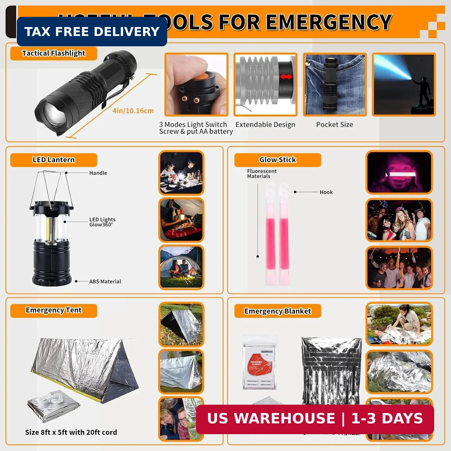 Survival Kit, Gifts for Men Women Teen Boys, 252 pcs Survival Gear and Equipment