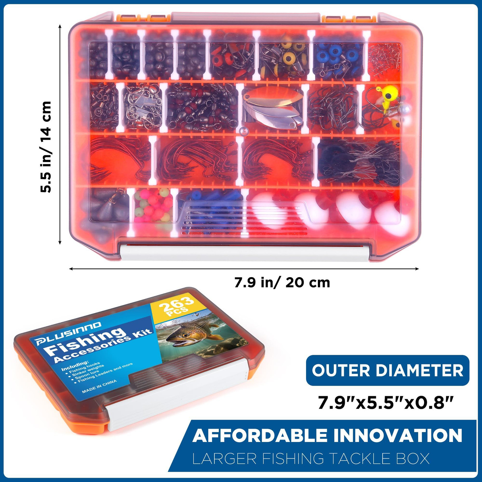 PLUSINNO Fishing Accessories 7.9 x 5.5 x 0.8″, 263Pcs Kit