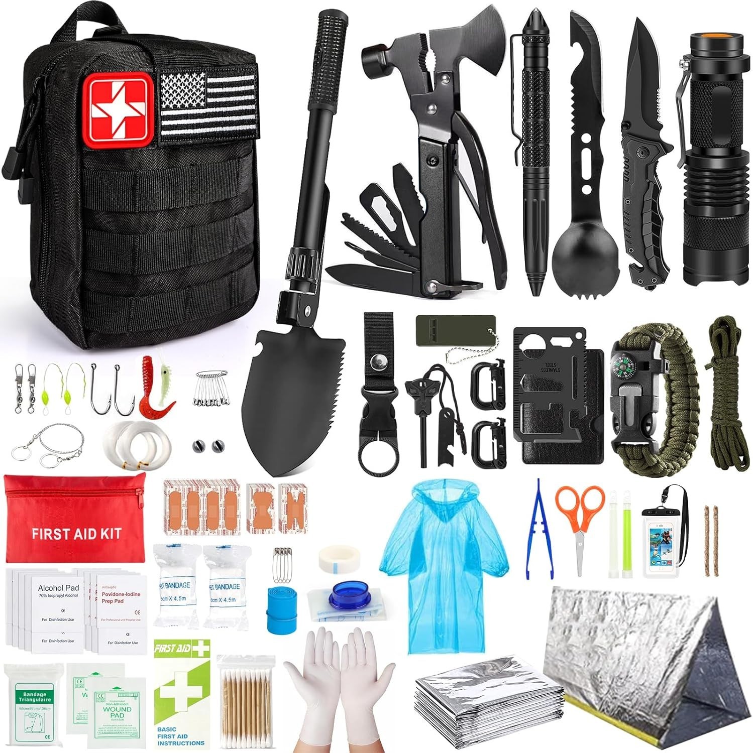 222-Piece Tactical Survival Kit with First Aid and Emergency Gear