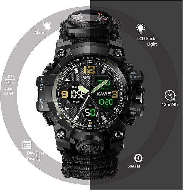 Mens Tactical Military Digital Watch, 23-in-1 Survival Multi-Functional Army …