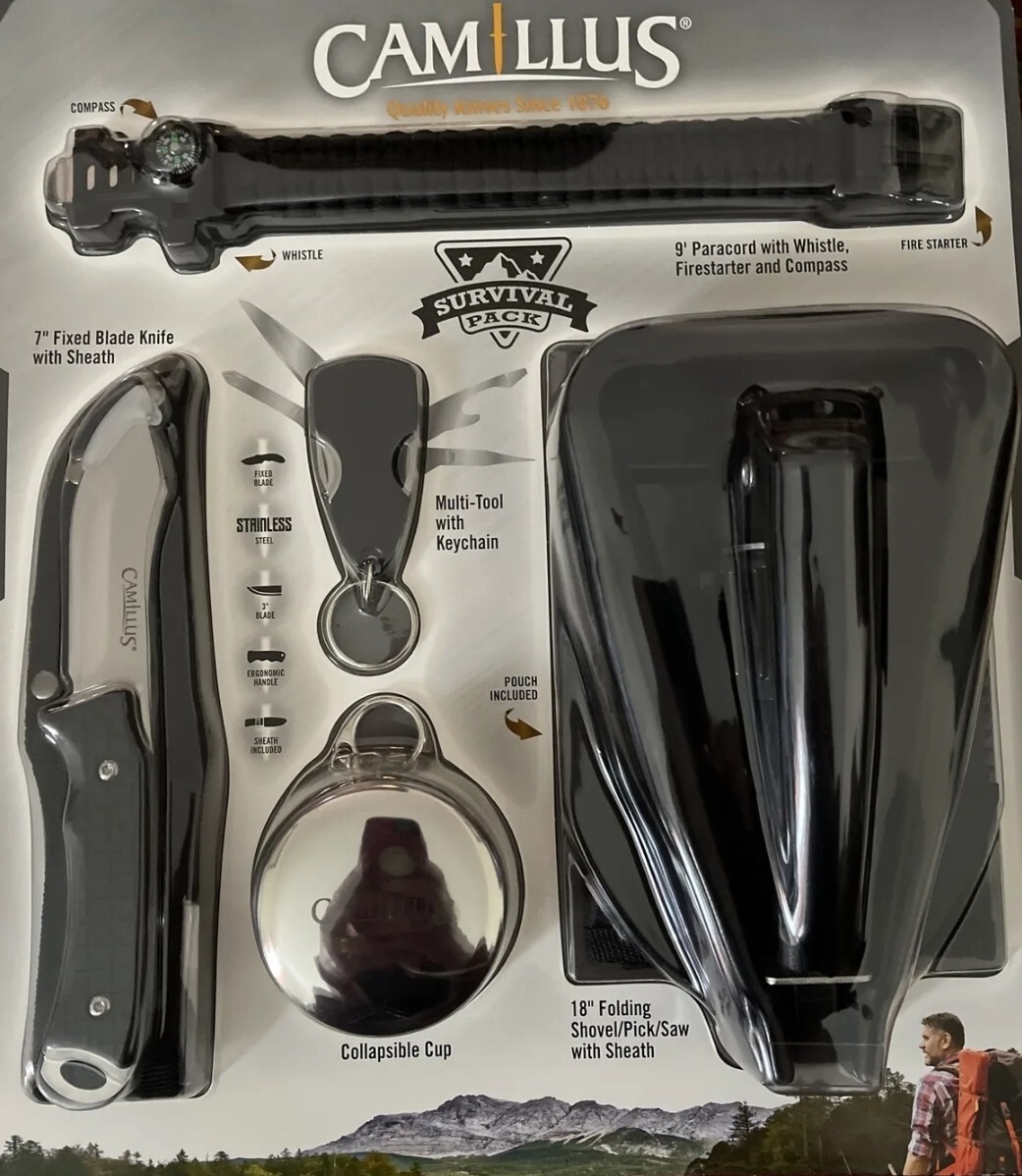 Camillus Survival Hunting 5 Piece Kit Shovel, Knife, Paracord, Multi-Tool & Cup