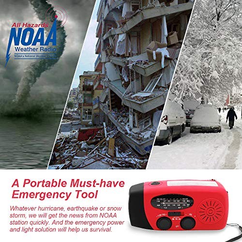 Portable Solar Emergency Weather Radio Hand Crank AM/FM NOAA Survival Radio Red