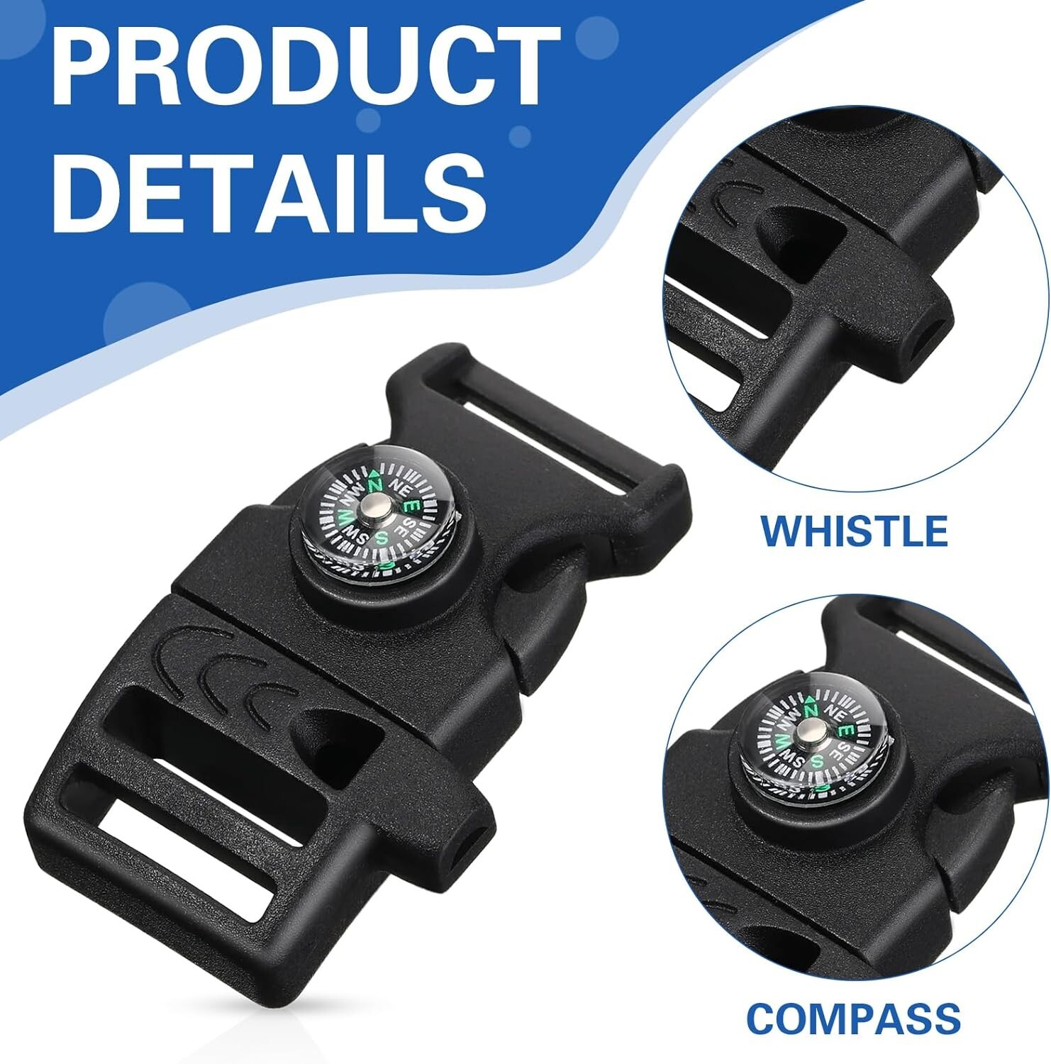 10 Pack Paracord Buckles Clips Whistle Buckle Compass Fire Starter for Outdoor