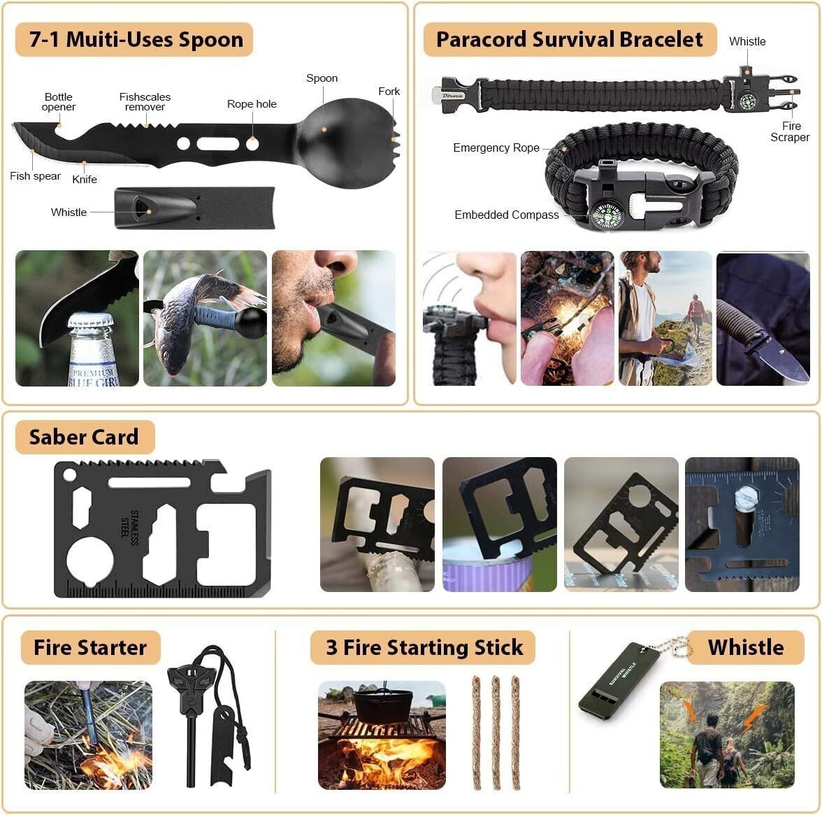 250 Pcs Survival Gear Set W/ Emergency Tent Blanket Lantern & Scissor Outdoor US