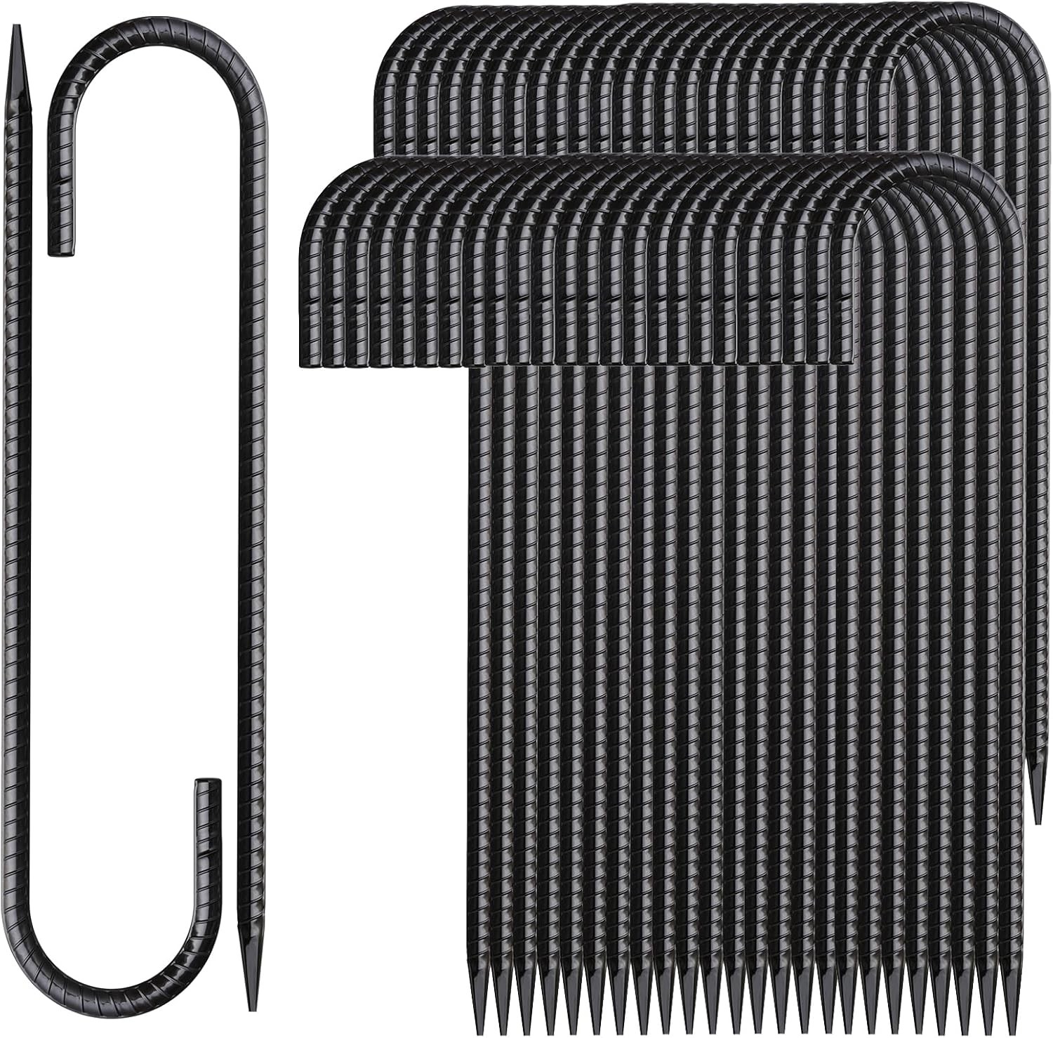 12 Inch Rebar Stakes 50 Pack J Hook Ground J-12"x5/16"-50pcs, Black