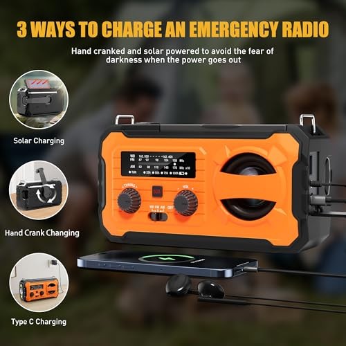 Hand Crank Emergency Radio, 10000mAh Weather Radio with AM/FM/NOAA, Orange