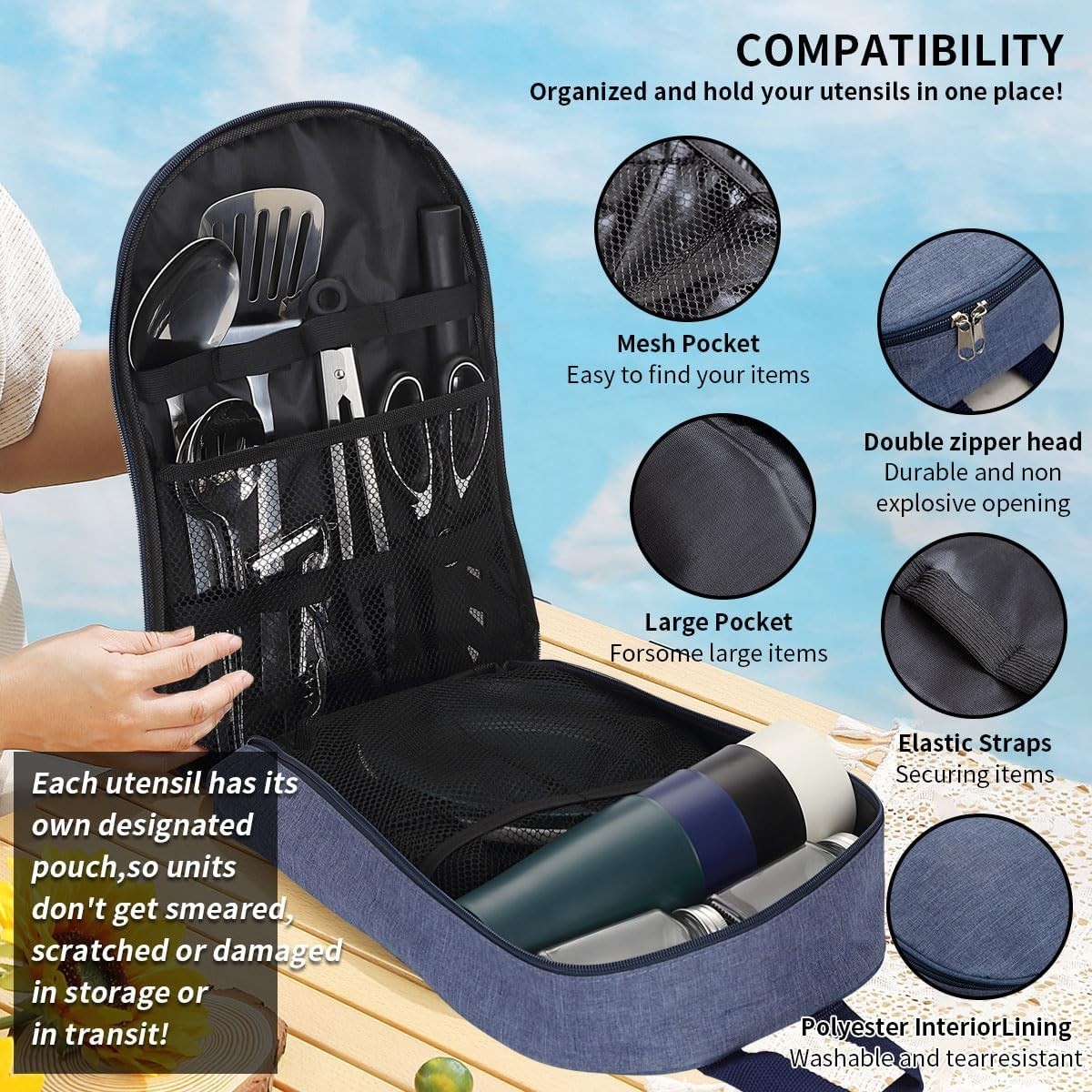 Durable Outdoor Cooking Utensils and Gadget Set with Multi-Compartment Storage