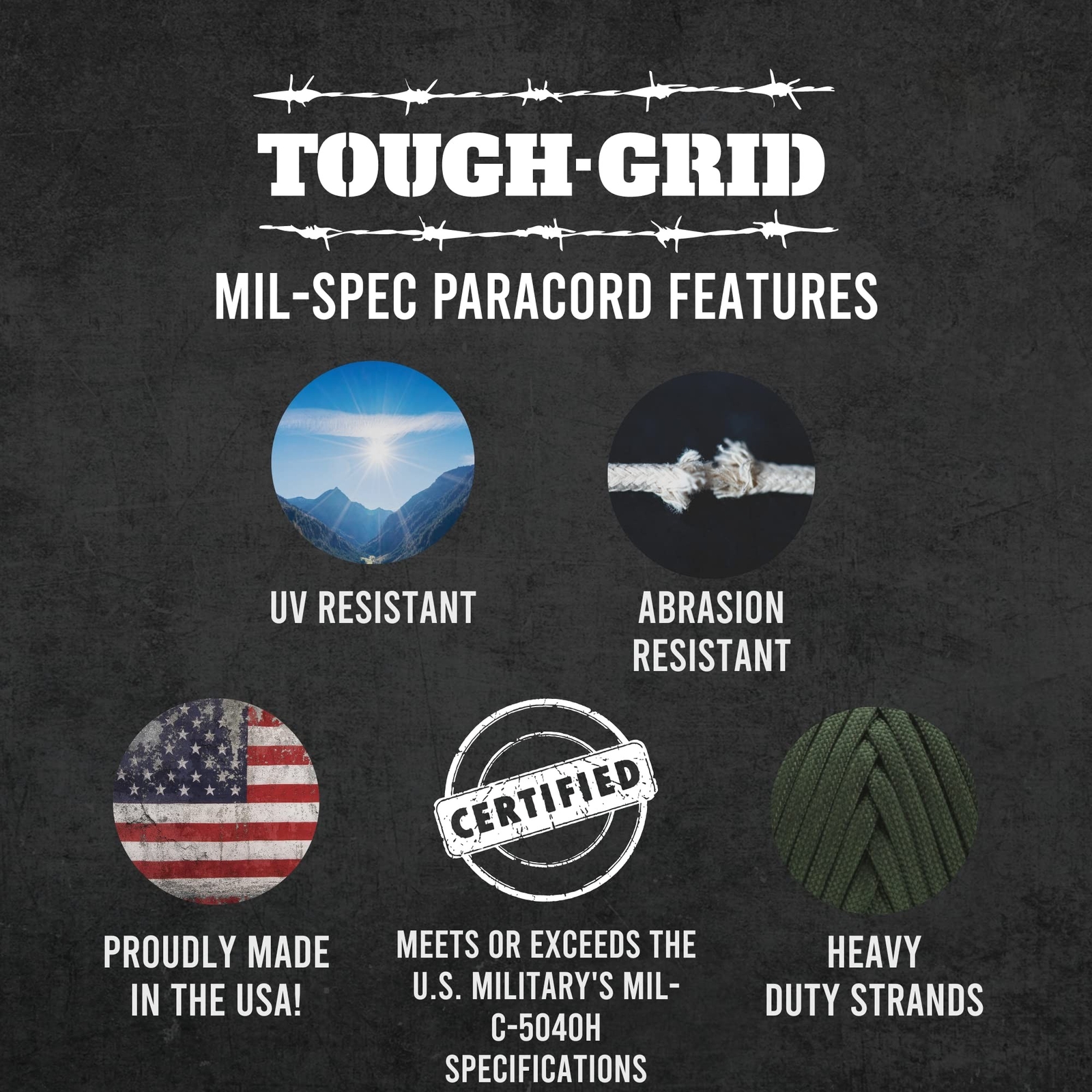 TOUGH-GRID Premium 750lb Paracord 100% Nylon Type IV Mil-Spec Parachute Cord …
