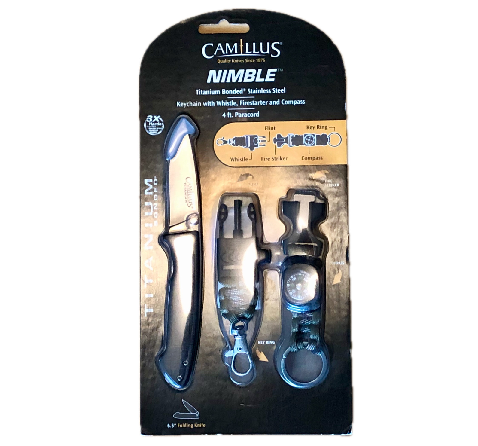 Camillus Nimble 6.5″ Survival Knife Set Keychain Whistle Compass Firestarter