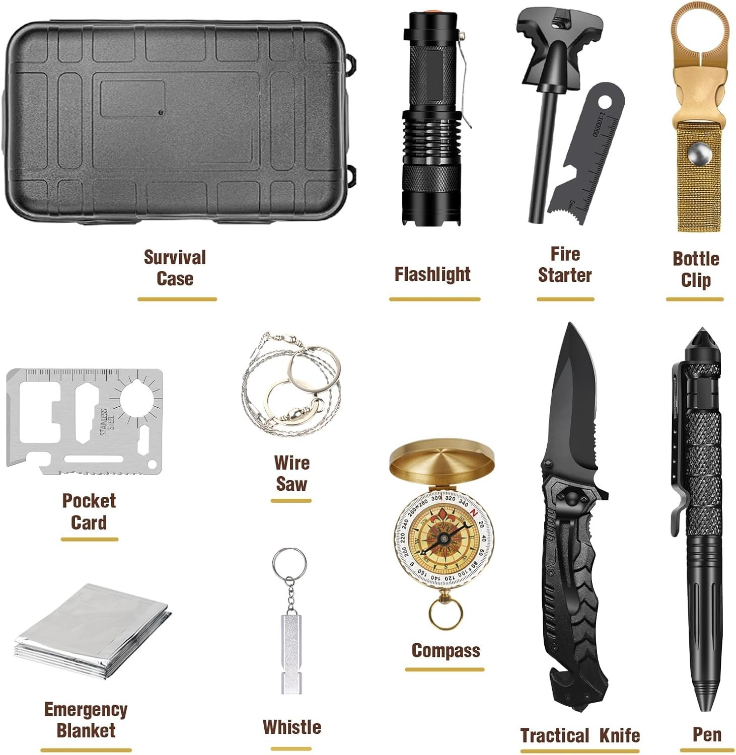 Lightweight and Durable 14 in 1 Survival Kit – Essential Gear for Adventurers