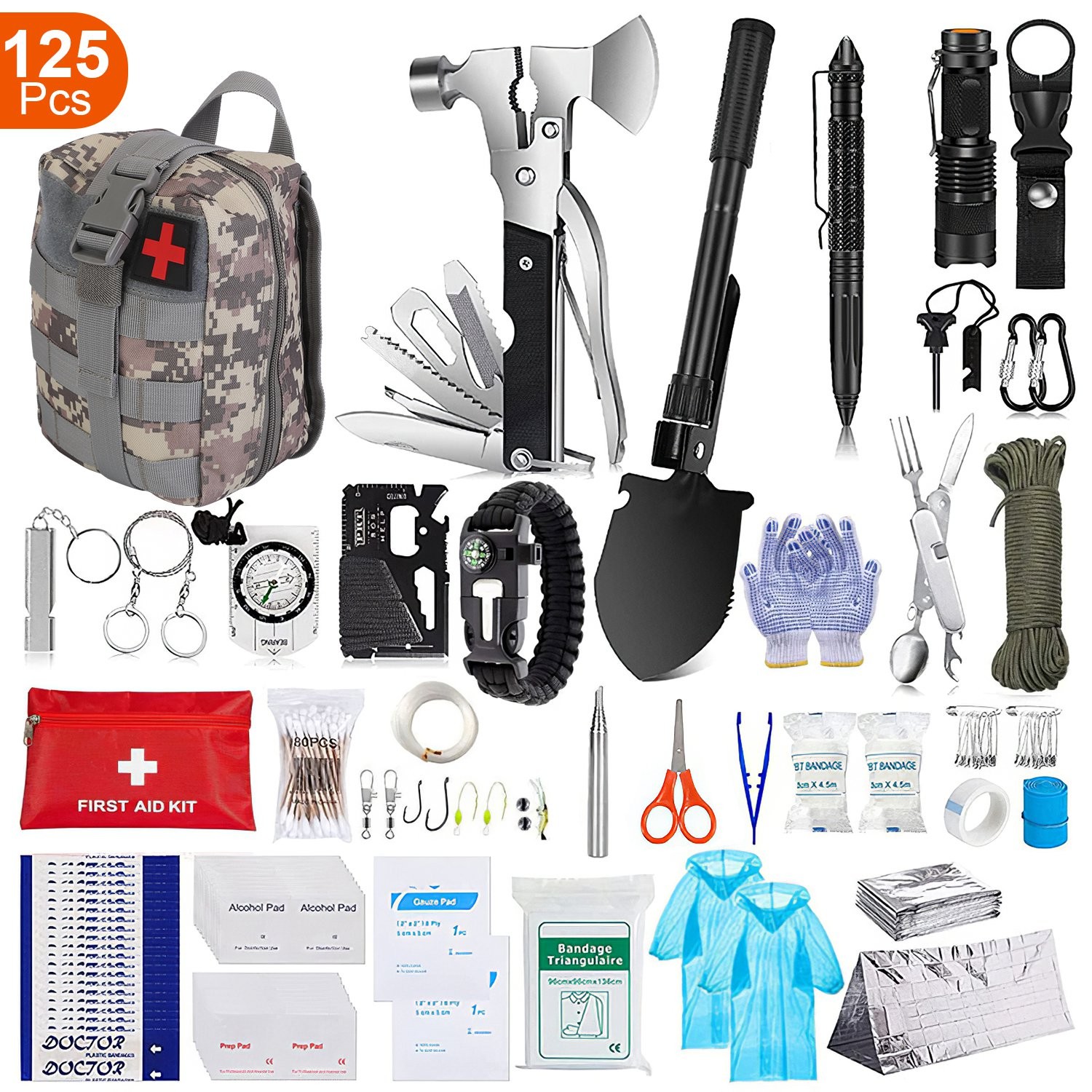 128-in-1 Survival First Aid Kit for Car Camping Hiking Emergency Gear