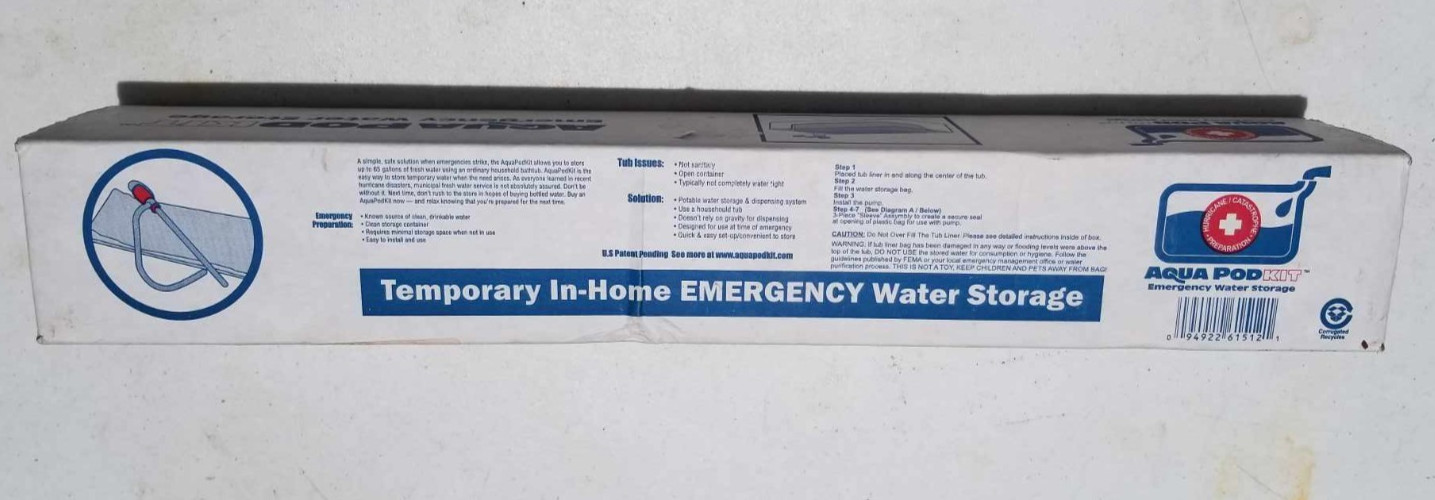 AquaPod Kit 65 gal Emergency Water Storage Drinking Water Container Home Bathtub