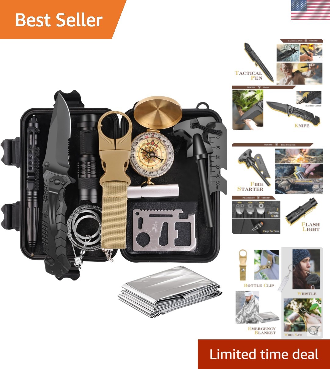 Lightweight and Durable 14 in 1 Survival Kit – Essential Gear for Adventurers