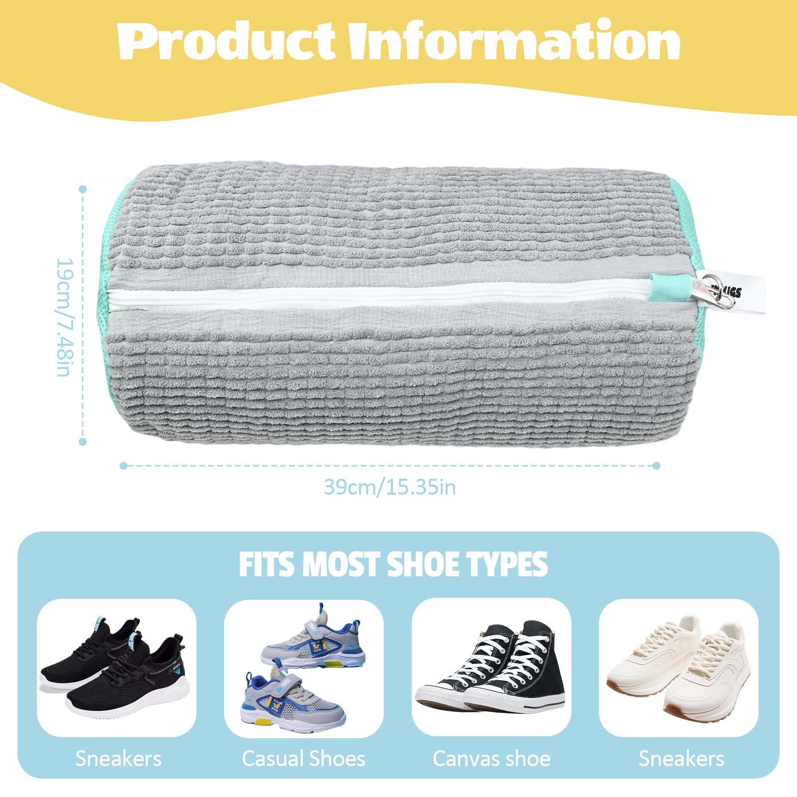 Shoe Washing Machine Bag:Shoe Bag 15 Inches X 7.1 Inches, XXL Grey