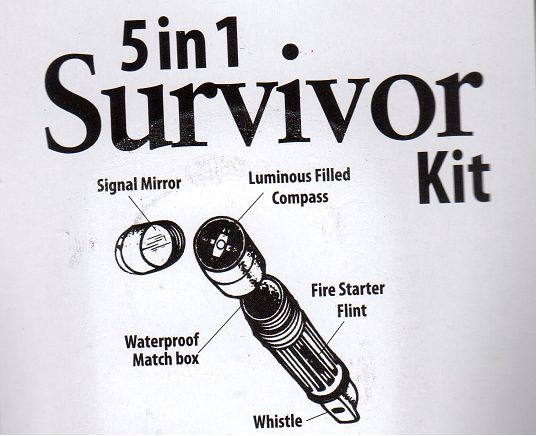 5-in-1 Survivor Survival Hiking Kit – Compass, Mirror, Whistle, Flint, Matchbox