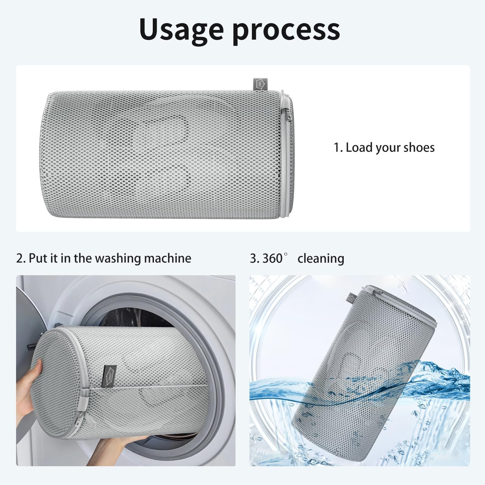 Kimmama Shoe Washing Machine Bag, Bag for 2XL(8x8x15″), Grey