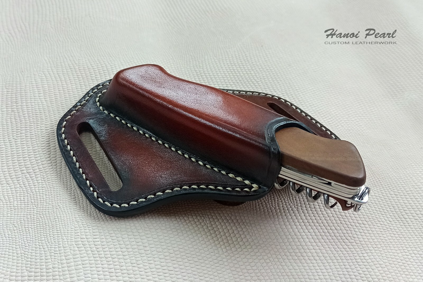 Custom Cross Draw Leather Sheath for Victorinox Ranger Wood 55