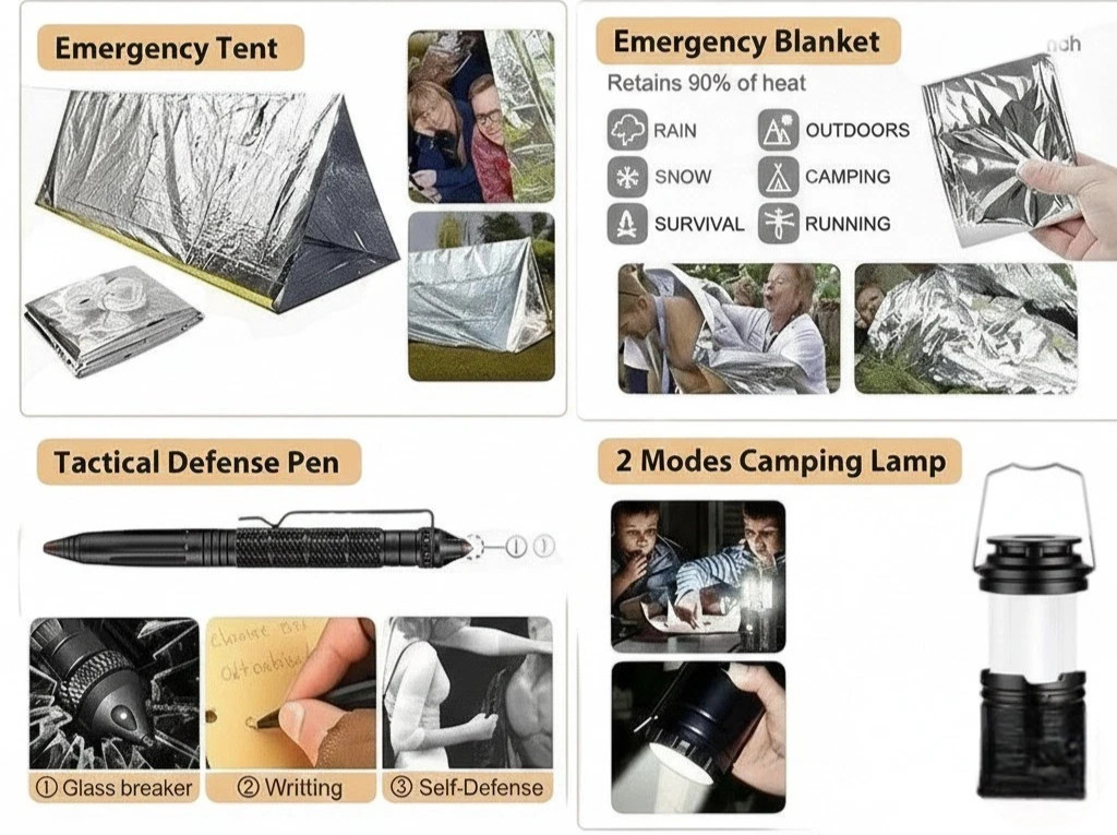 Emergency Survival Kit First Aid Bug out Military Prepper Kit 250 Piece Set Camo
