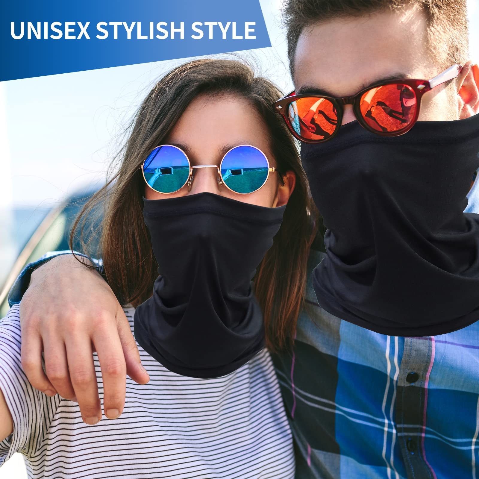 SHEVERCH 6 Pack Blue Neck Gaiter Face Mask Sun One Size, 6pack-blue
