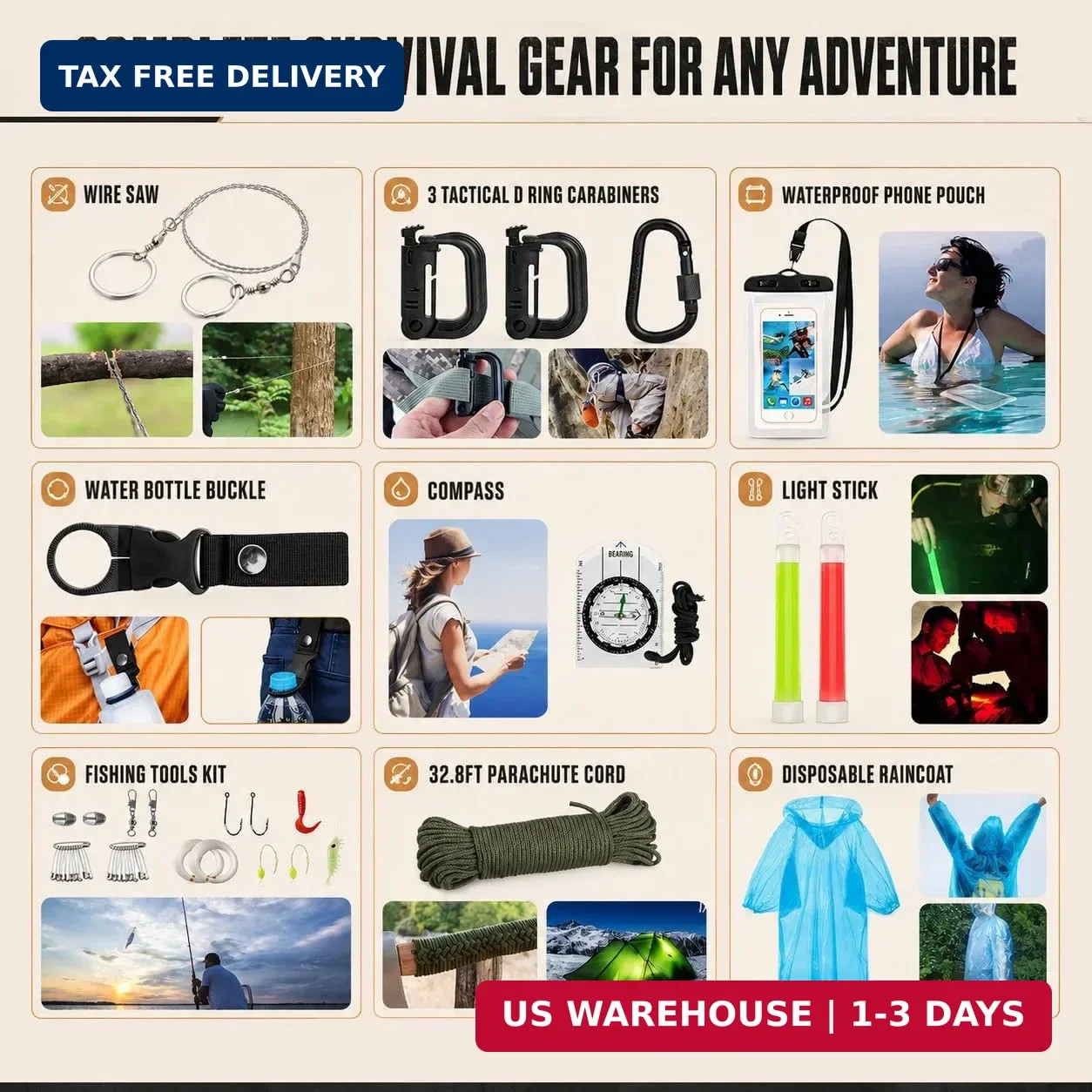 Survival Kit, 250Pcs Survival Gear First Aid Kit with Molle System Compatible Ba