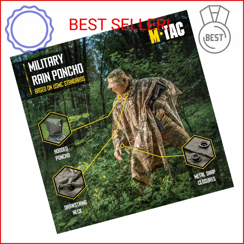 M-Tac Tactical Rain Poncho – Army Military Poncho Shelter – Waterproof Ripstop C