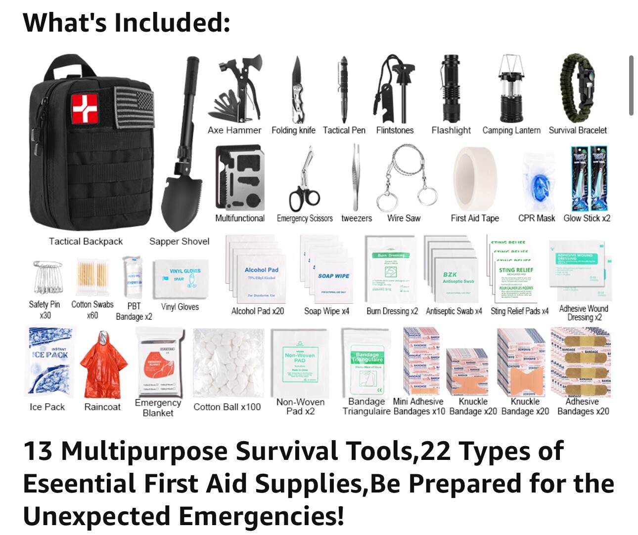 318 Piece Set Emergency Survival Kit First Aid Bug Out Military Kit Free Ship!