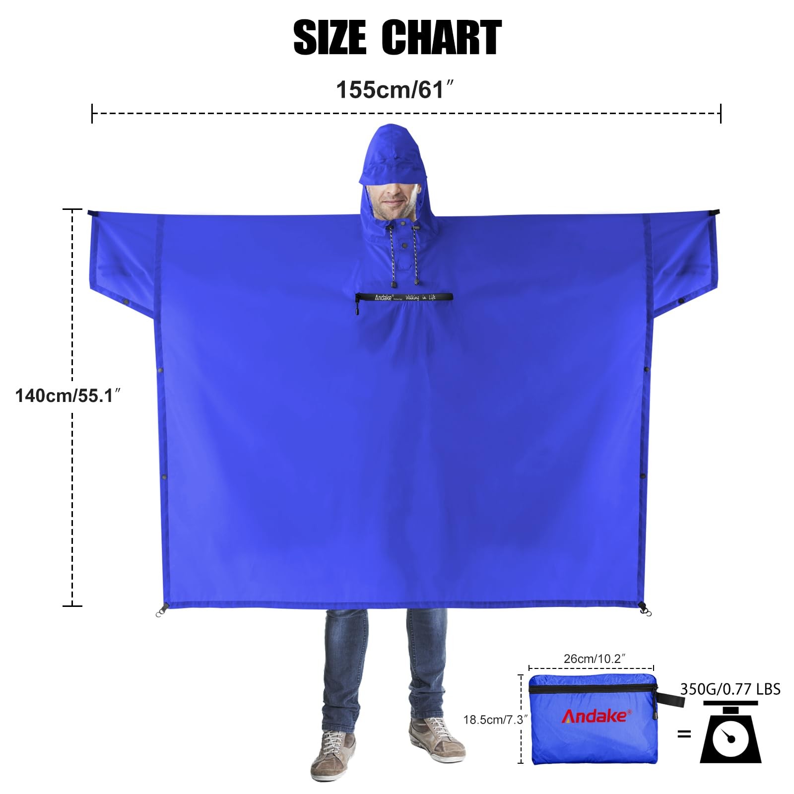 Reusable Rain Poncho, Portable Foldable Raincoat, Rain Gear for Walking Hikin…