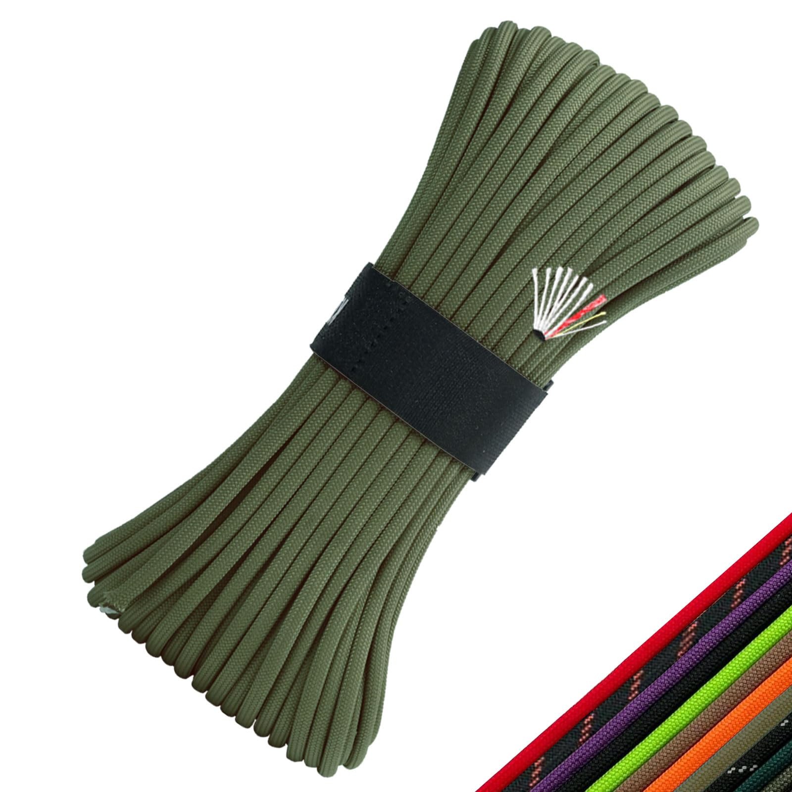 Survival Paracord 550 Fire Survivor Cord Nlyon 100FT, Army Green