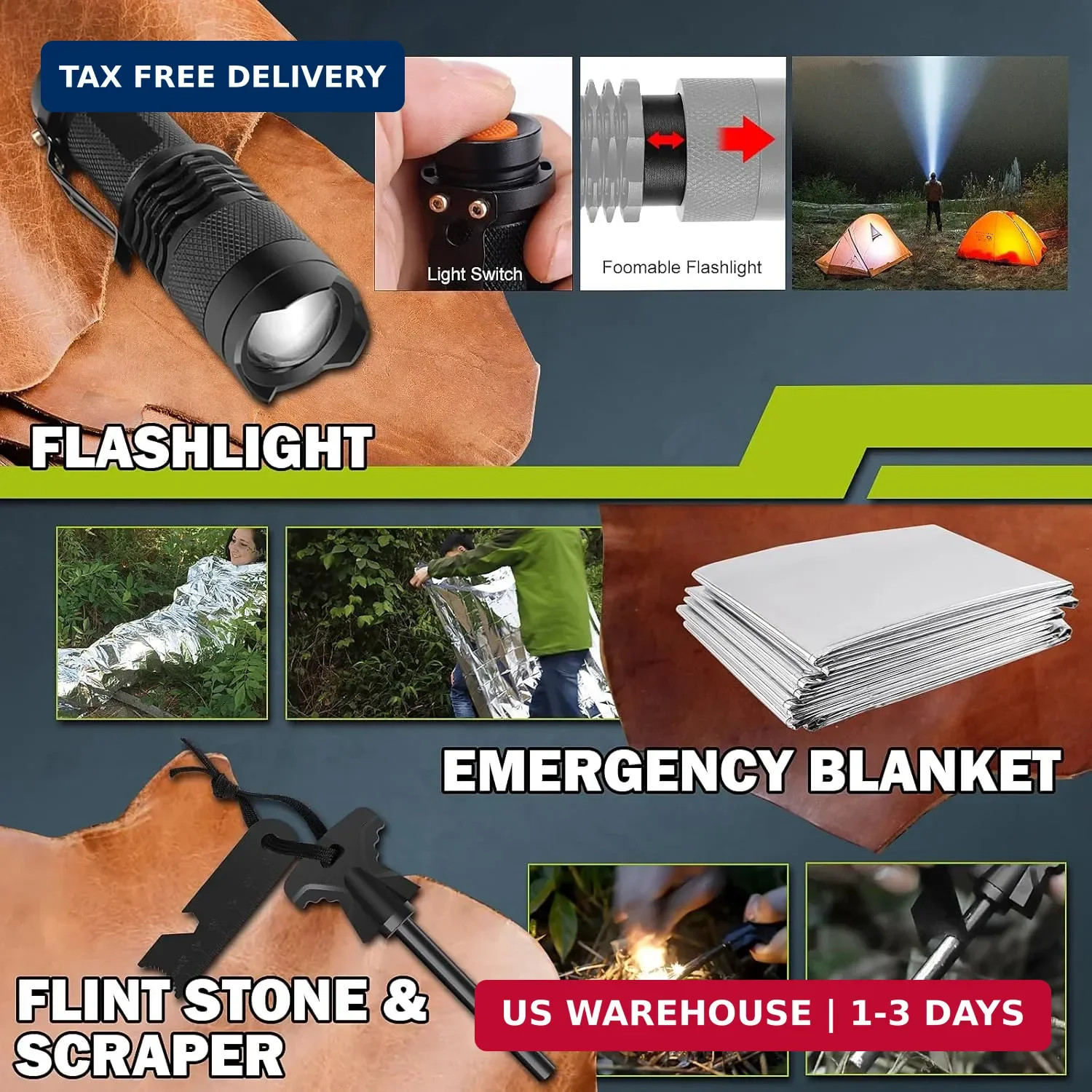 Survival Kit 17 in 1, Survival Gear and Supplies for Adult Teen Men, Survival Ca