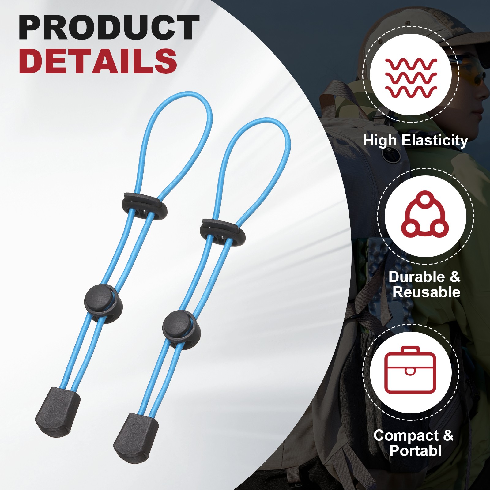 Climbing Stick Holder, Backpack Hiking Pole Ropes 8 Inch & 2 Pcs & Blue