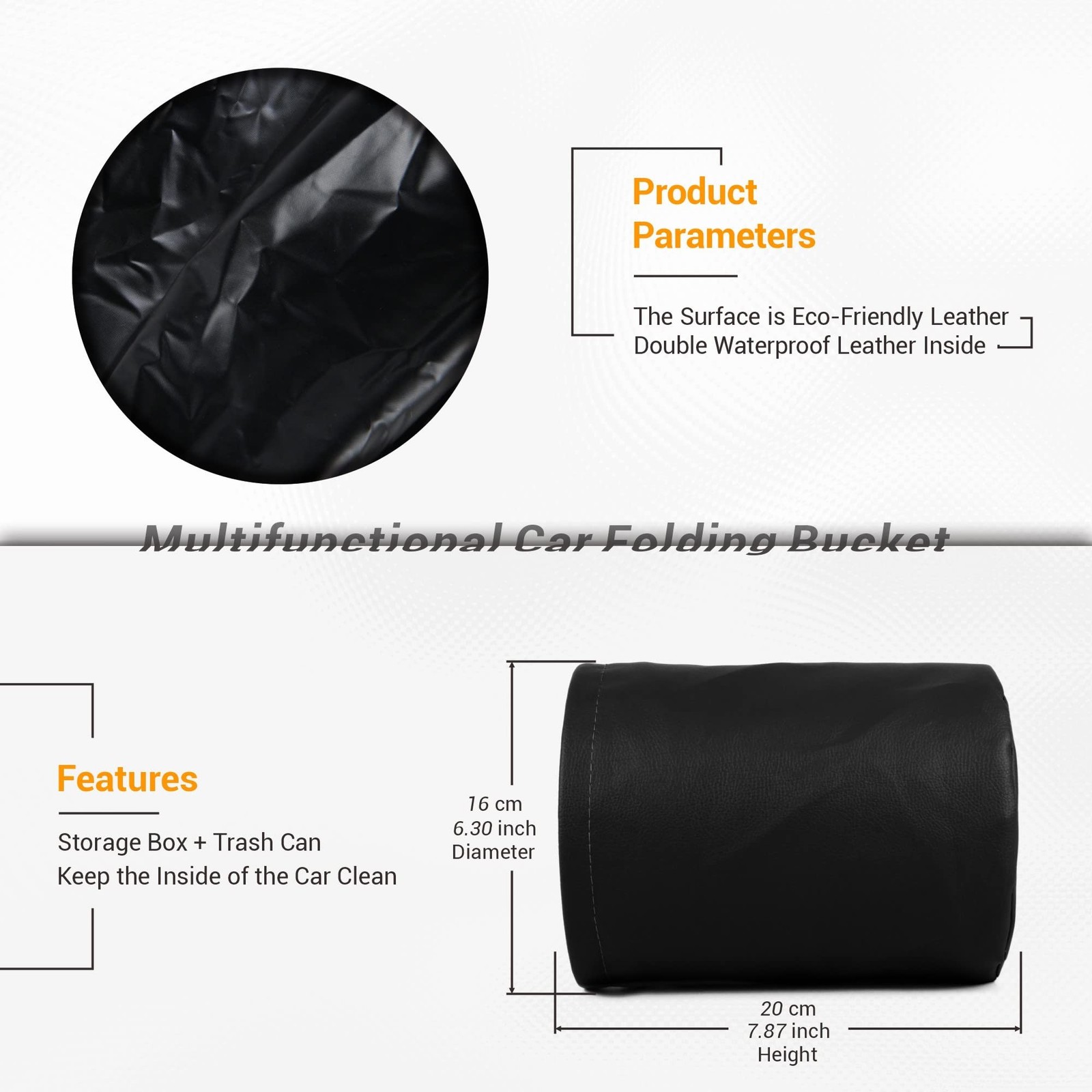 Car Trash Can Foldable PU Leather Car Garbage Can Waterproof Portable Multifu…