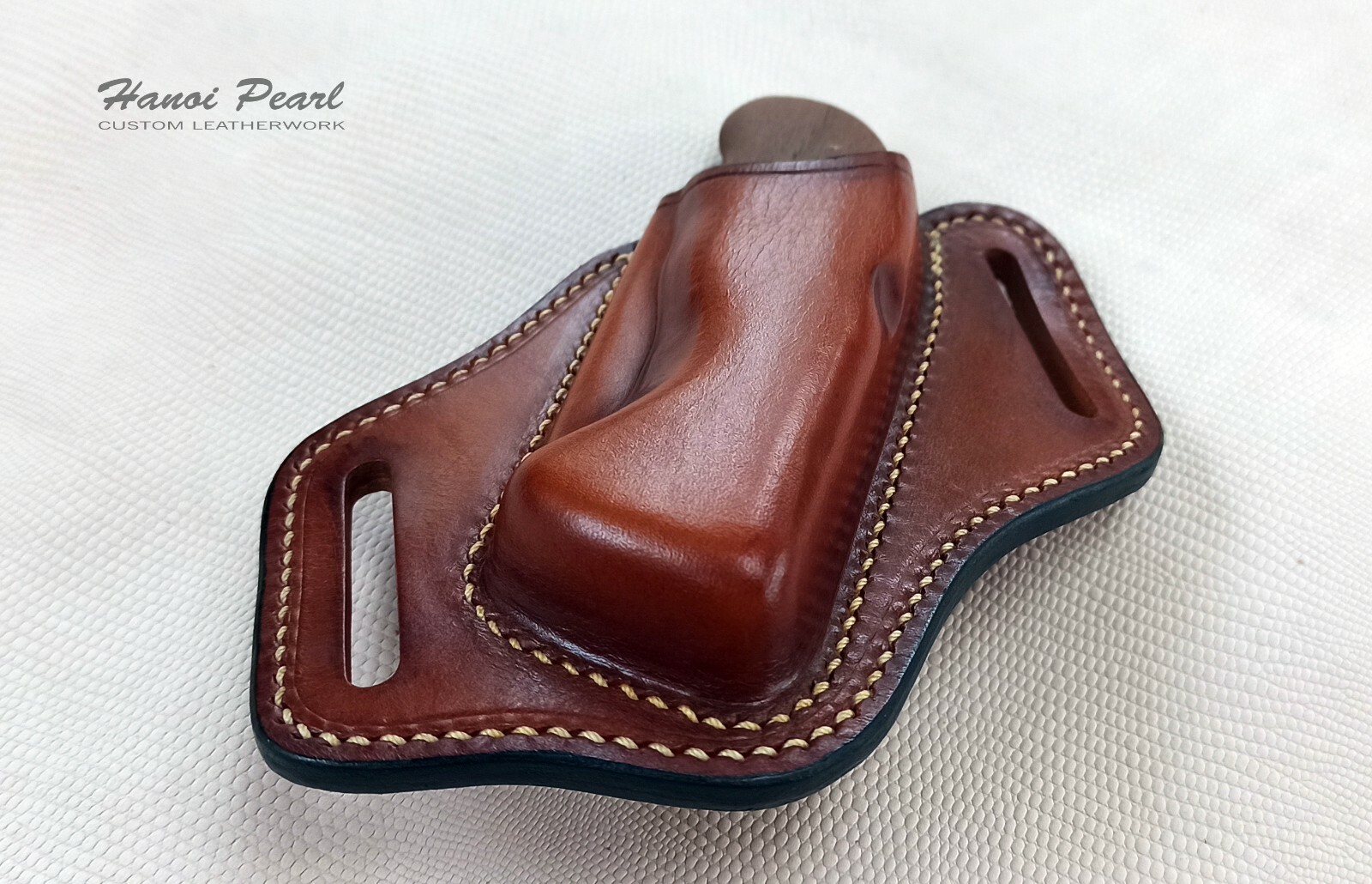 Custom Canted Pancake Leather Sheath for Victorinox Hunter Pro Wood