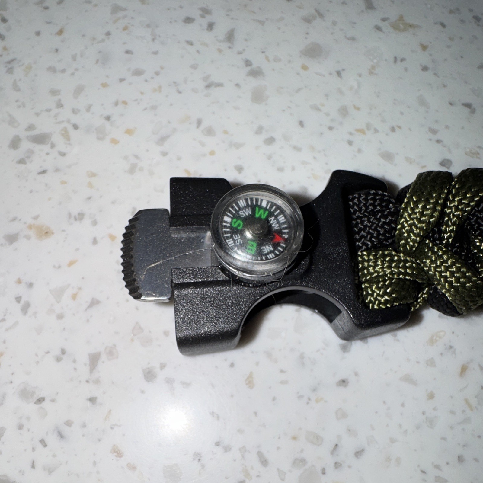 Black Olive Green Paracord Survival Bracelet Compass Fire Starter Whistle 9 Inch