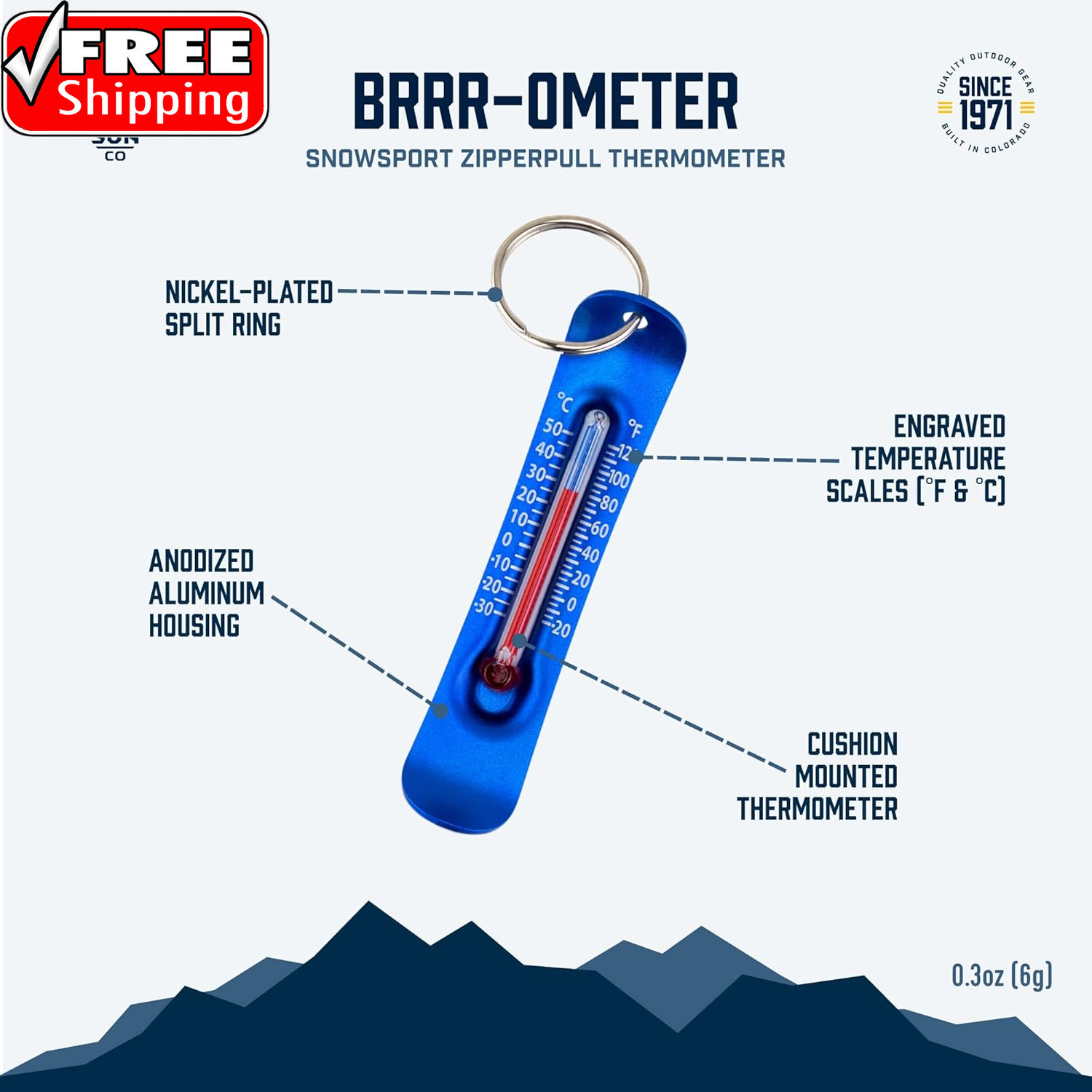 Brrr-Ometer – Snowsport Zipper Pull Thermometer for Jacket, Parka, or Backpack |