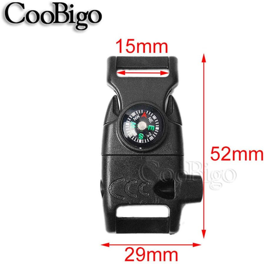 10Pcs Pack Black 5/8″ Compass Flint Scraper Fire Starter Whistle Buckle Plastic