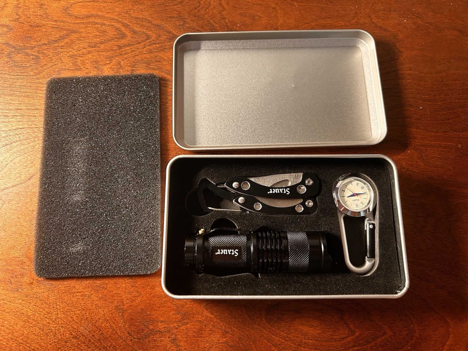 Stauer 3-Piece Survival Kit Gift Set Never Used Watch, Flashlight, Multitool.