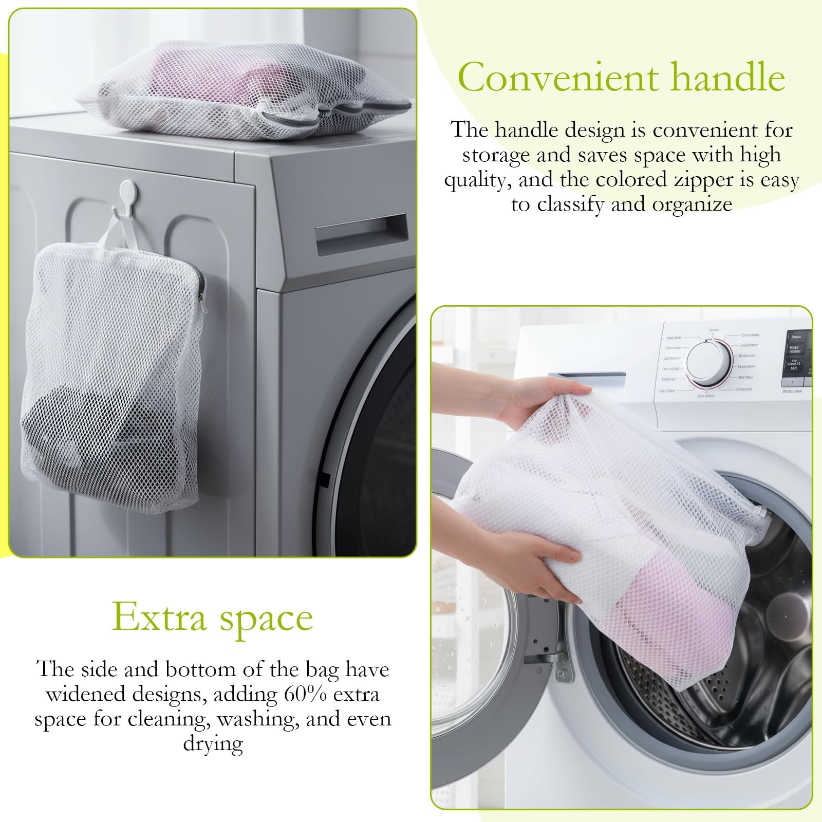 2Pcs Mesh Hanging Laundry Bags, Wash Bag for 11.8 x 15.7 inches, White
