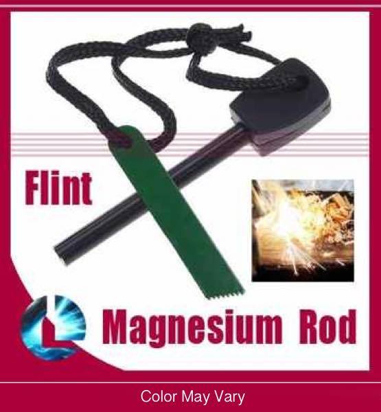 2 Survival Fire Starters + Multi-Knife + 25″ Wire Saw + H2O Proof Matches – 40