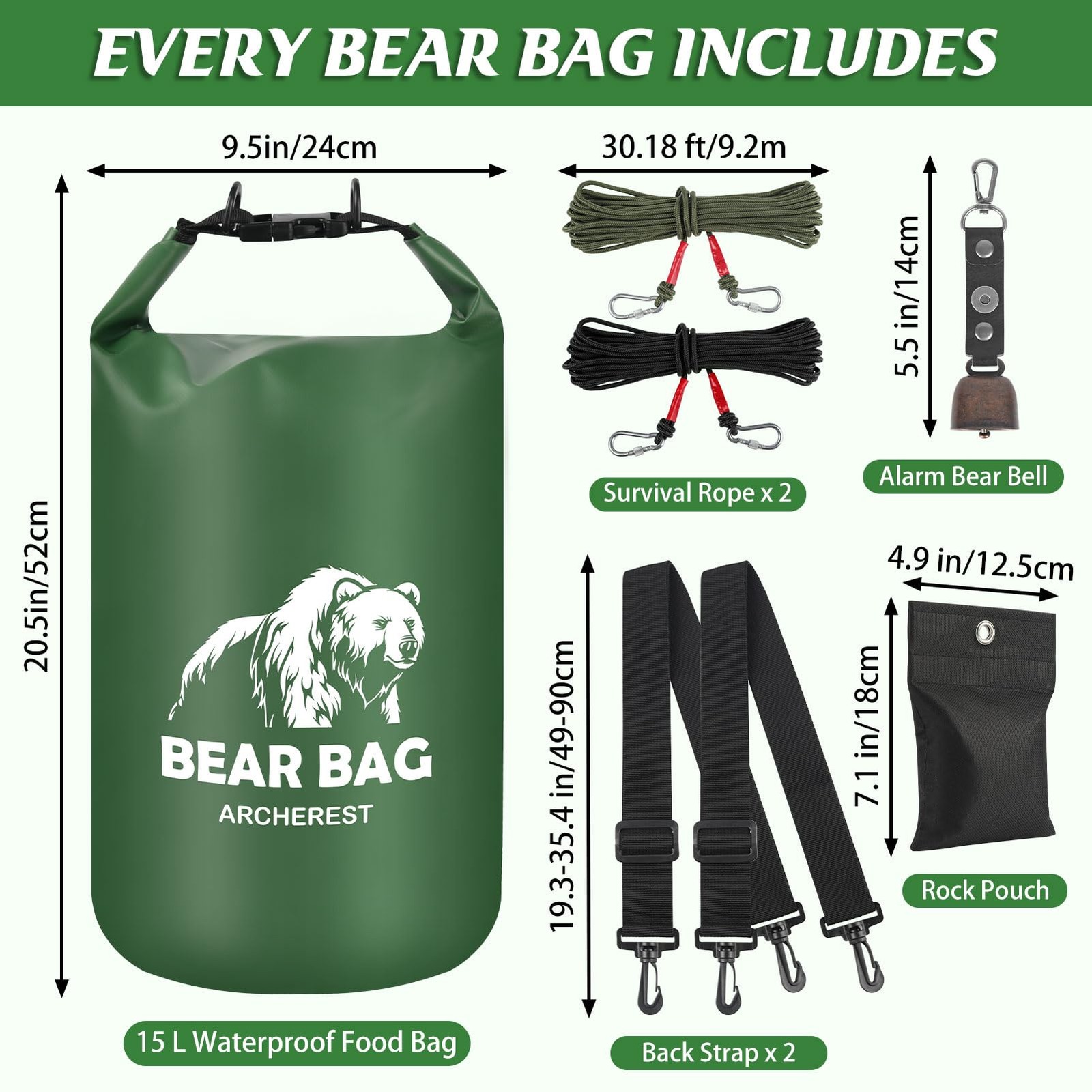 15L Waterproof Bear Bag Hanging Kit, Heavy Duty Bear Scent Proof Food Storage…