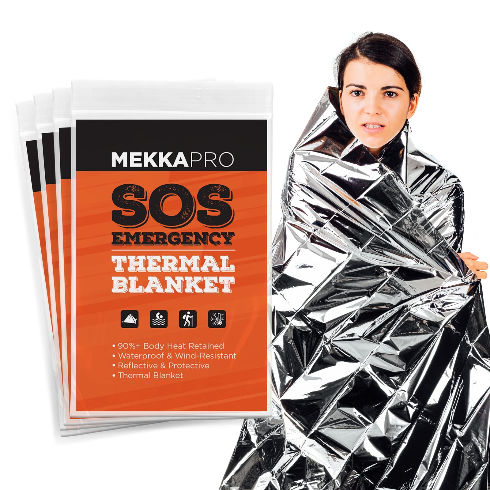 Mylar Thermal Blankets (4-Pack), Pocket Sized for Emergencies,Camping, First Aid