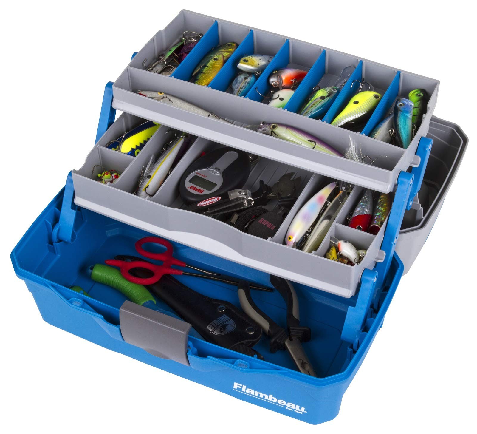 Flambeau Outdoors 6382TB 2-Tray Tackle Box – Classic 2-Tray, Blue/Gray