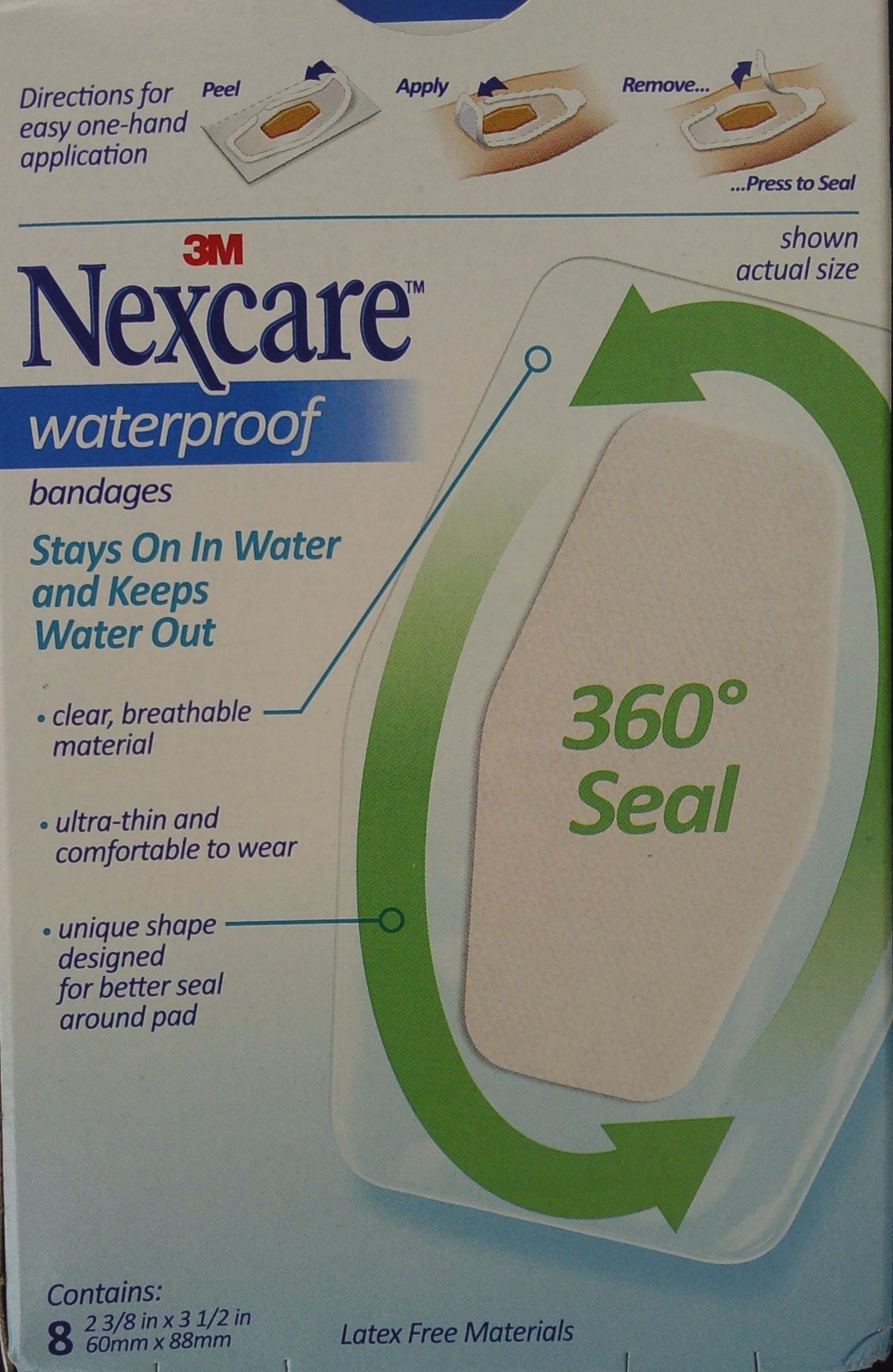3M NEXCARE WATERPROOF BANDAGES Knees & Elbows 2 3/8″ x 3 1/2″ Latex Free 8 Ct