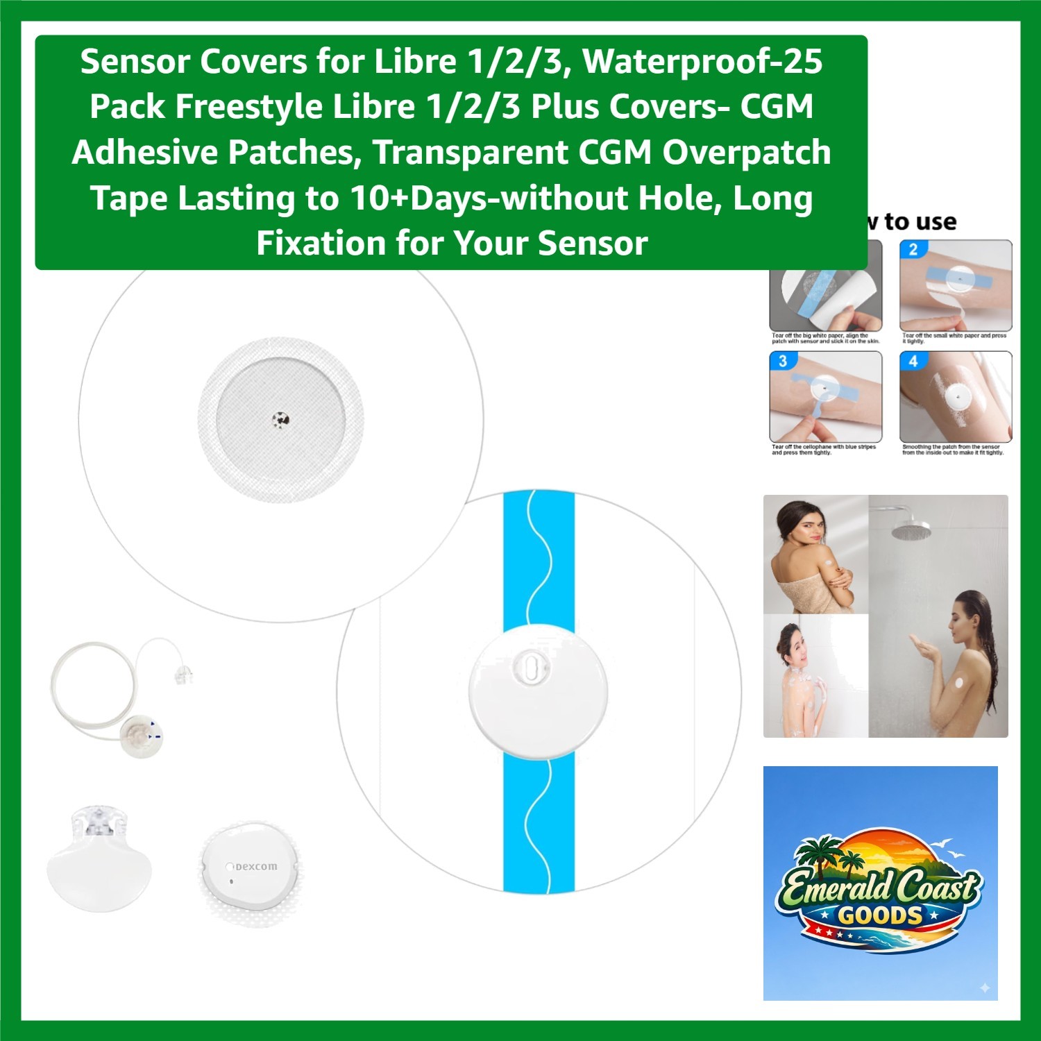 Waterproof Freestyle Libre 1/2/3 Sensor Covers – 25 Pack of Adhesive Patches