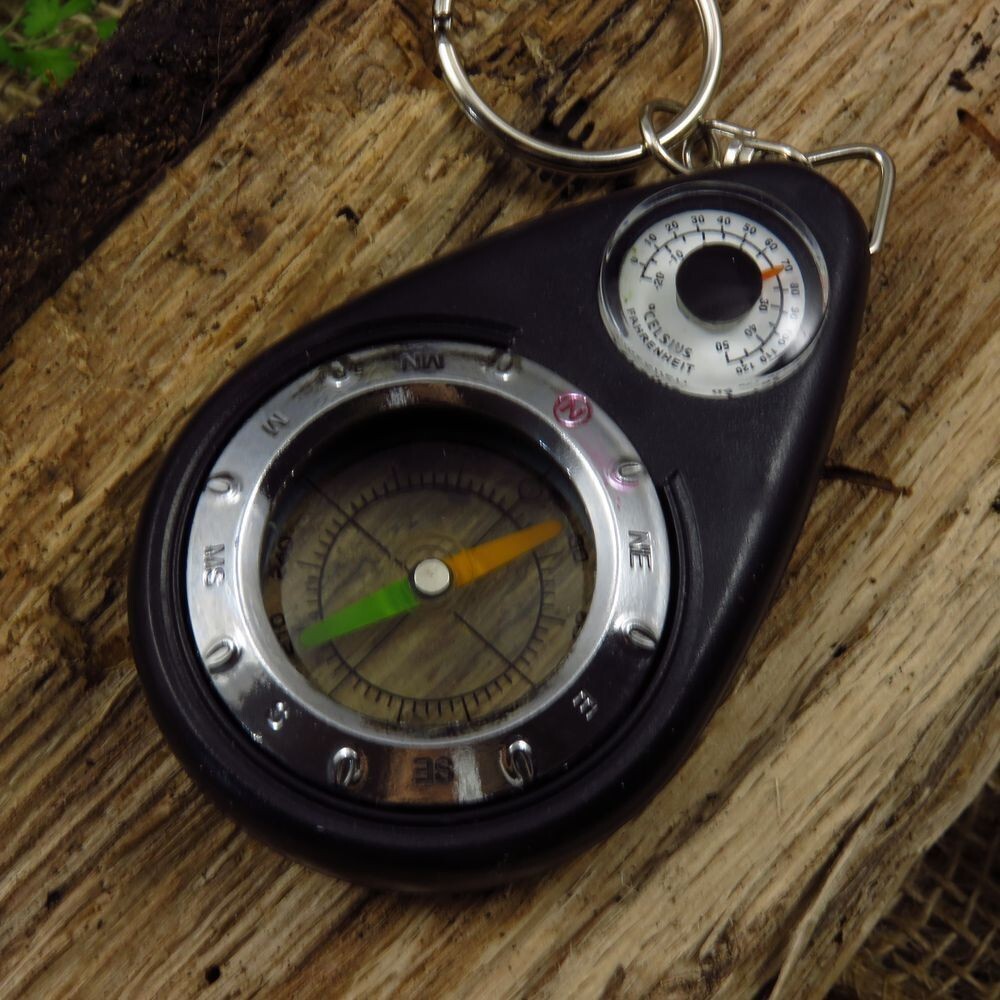 Survival Compass and Thermometer Keychain Tool (CS-177) with Keyring. Ships Free