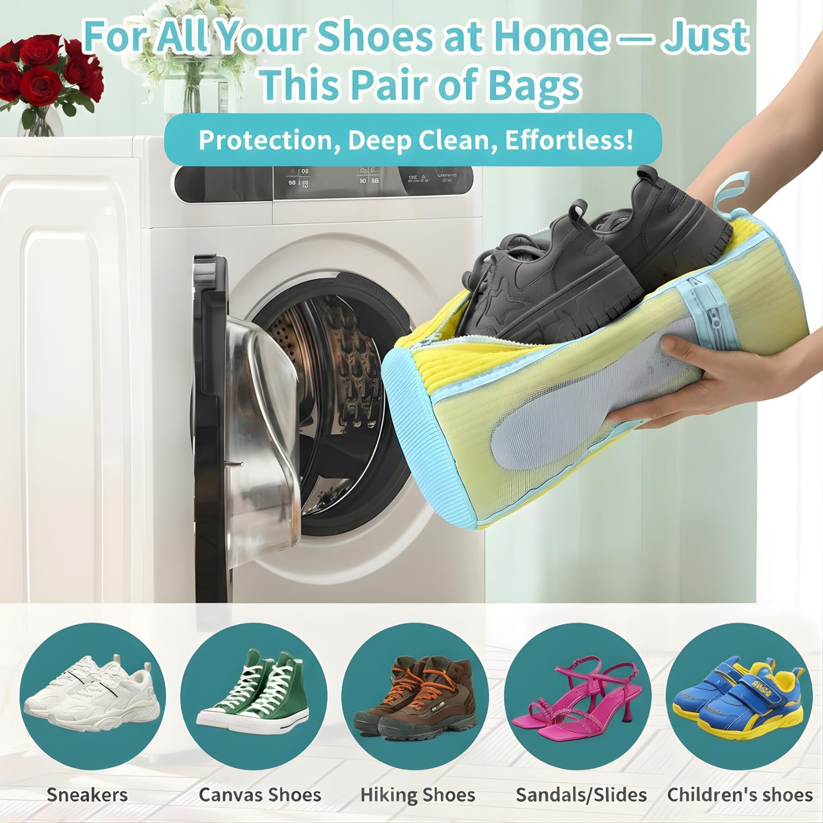 Shoe Washing Machine Bag Set (7-in-1) – Durable Mesh Sneaker Laundry Yellow
