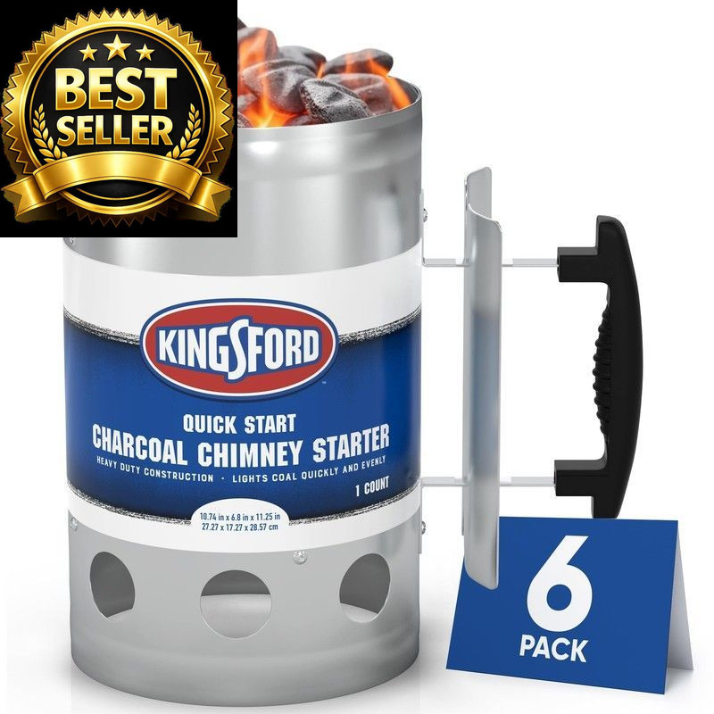 KINGSFORD Heavy Duty Deluxe Charcoal Chimney Starter, Large 6 Count, Silver