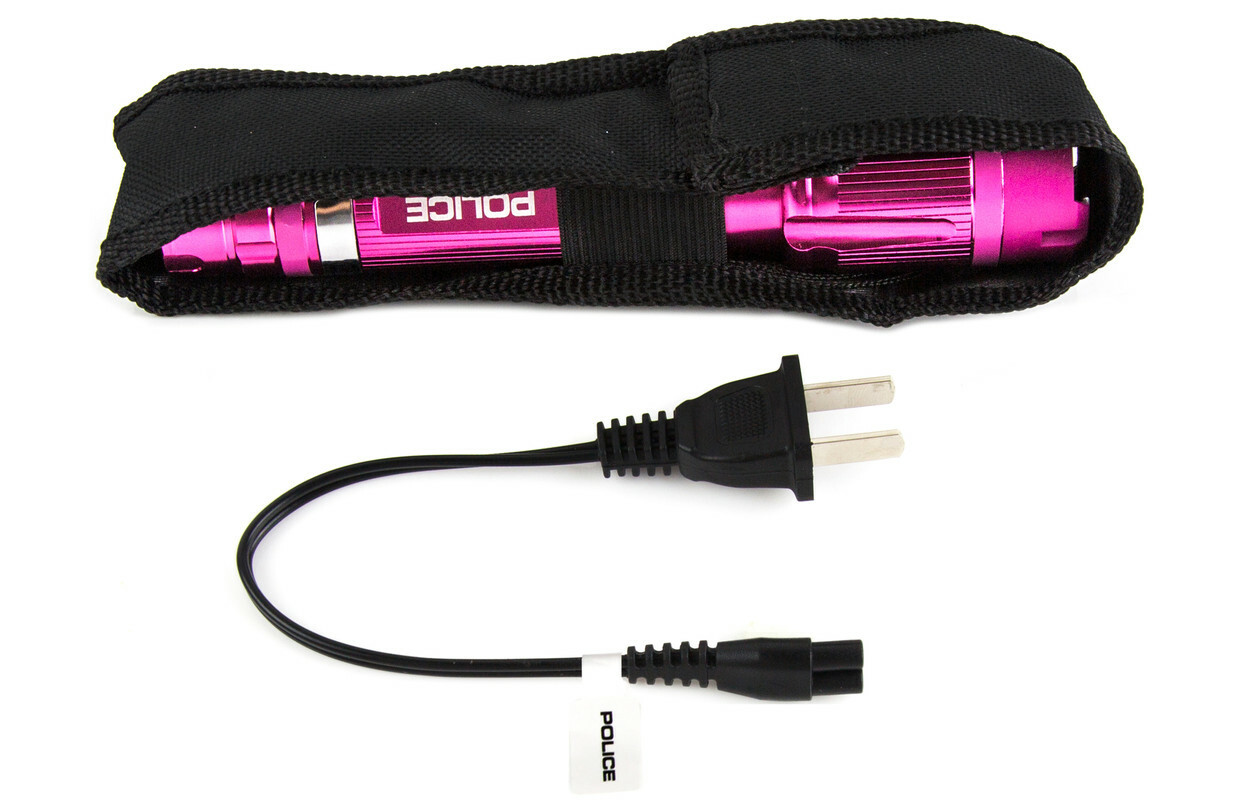 POLICE Metal Stun Gun 1159 Max Volt Rechargeable Self Defen LED Flashlight Pink